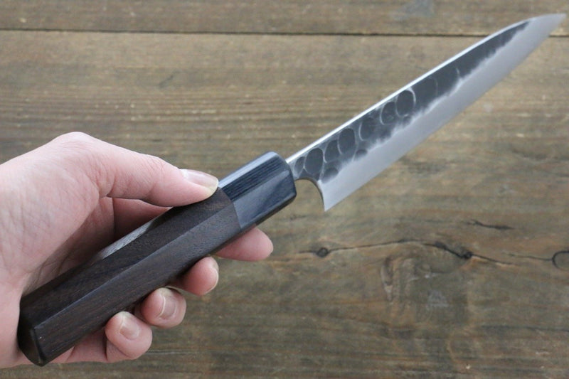 清助 青鋼二號 鎚目 黑打 多用途小刀 日本刀 150mm 紫檀木握把 - 清助刃物