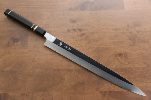 黑崎 優 青鋼二號 鏡面處理 柳刃 日本刀 330mm 黑檀（兩側帶水牛環型設計） 握把 - 清助刃物