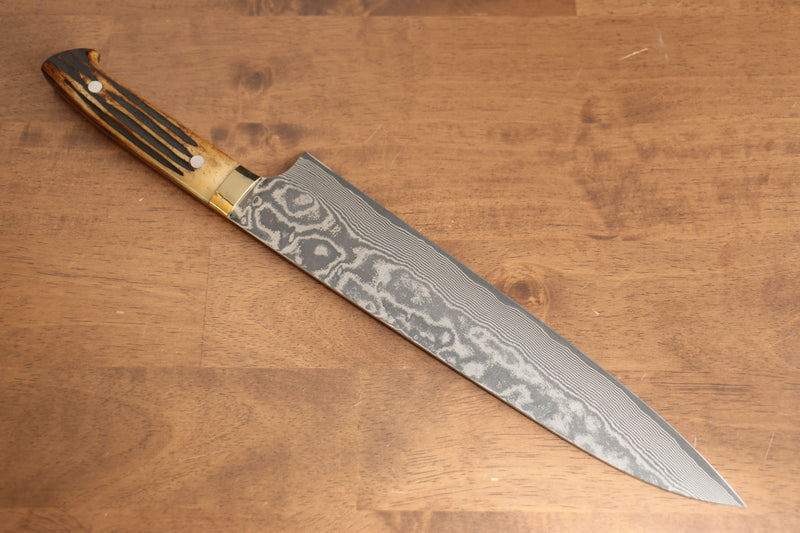 佐治 武士 VG10 黑色大馬士革紋 牛刀  270mm 茶色牛骨 握把 - 清助刃物