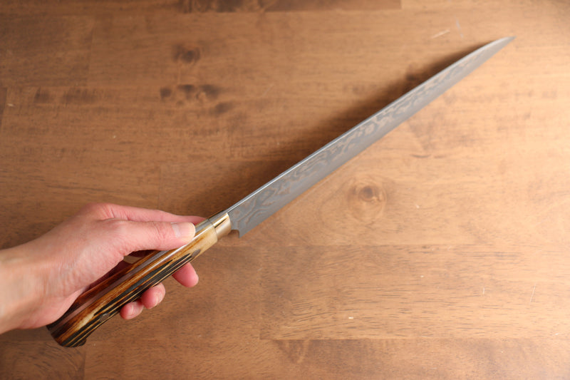 佐治 武士 VG10 黑色大馬士革紋 牛刀  270mm 茶色牛骨 握把 - 清助刃物