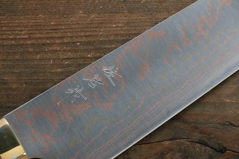佐治 武士 青鋼二號 有色大馬士革紋 牛刀  240mm 茶色牛骨 握把 - 清助刃物