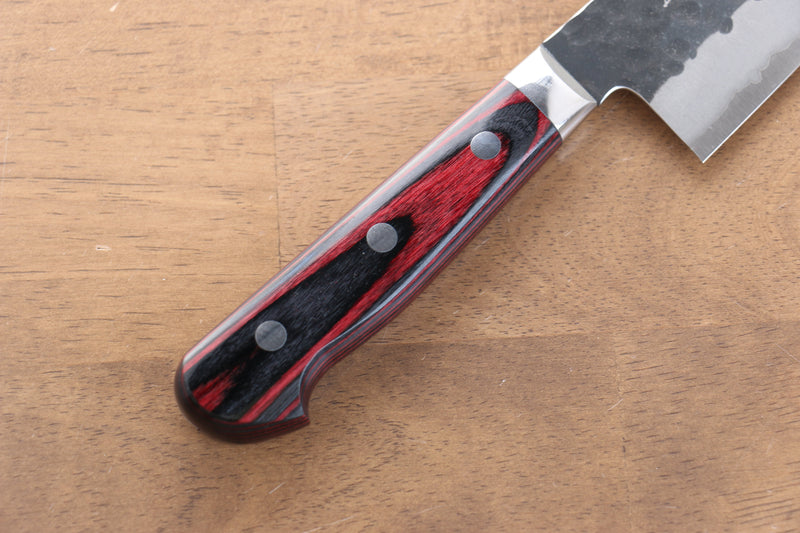 加藤 義實 超級青鋼 黑打 鎚目 (丸) 牛刀  210mm 紅合成木 握把 - 清助刃物