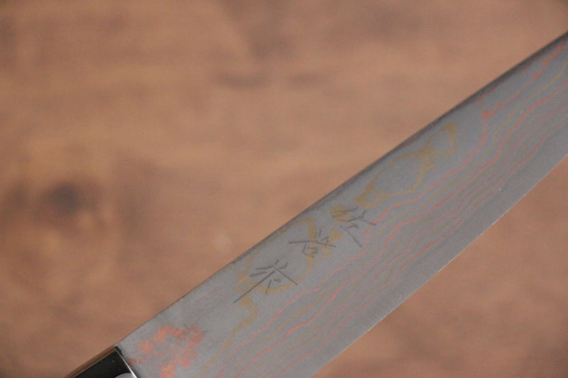 佐治 武士 青鋼二號 有色大馬士革紋 多用途小刀 日本刀 135mm 黑米卡塔（樹脂複合材料） 握把 - 清助刃物