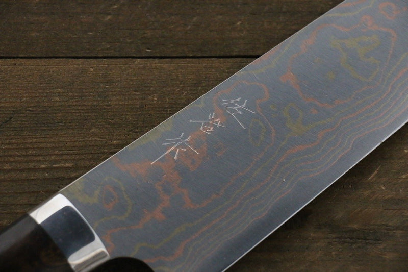 佐治 武士 青鋼二號 有色大馬士革紋 牛刀 日本刀 240mm 鐵木 握把 - 清助刃物