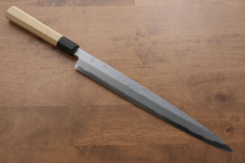 菊月 青鋼一號 大馬士革紋 柳刃 日本刀 300mm 木蘭握把 - 清助刃物