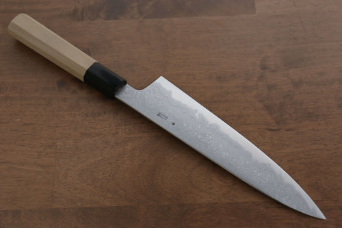 菊月 青鋼一號 大馬士革紋 牛刀 日本刀 210mm 木蘭握把 - 清助刃物