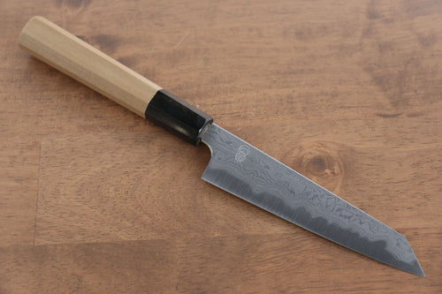 菊月 青鋼一號 大馬士革紋 切付多用途小刀 日本刀 135mm 木蘭握把 - 清助刃物