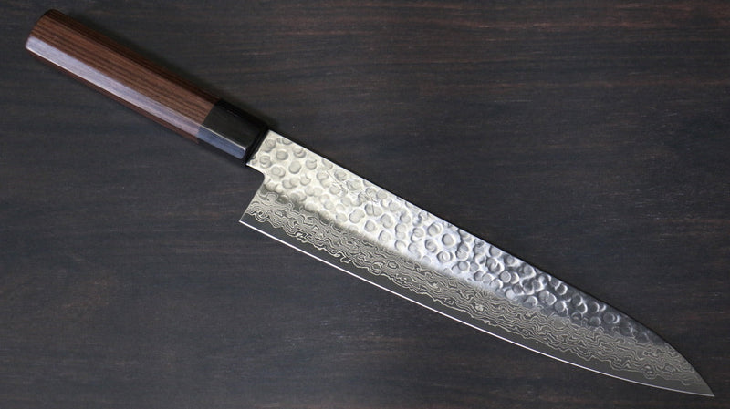 清助 AUS10 45層大馬士革紋 牛刀 日本刀 240mm 紫檀木 握把 - 清助刃物