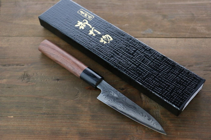 岩井 貴行 青鋼二號 大馬士革紋 多用途小刀 日本刀 110mm 紫檀木握把 - 清助刃物