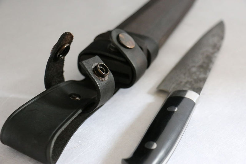 佐治 武士 VG10 黑打 大馬士革紋 多用途小刀 日本刀 135mm 米卡塔（樹脂複合材料） 握把 附刀鞘 - 清助刃物