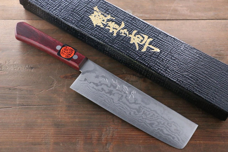 田中 誠貴 VG10 17層 大馬士革紋 菜切  160mm 紅合成木握把 - 清助刃物