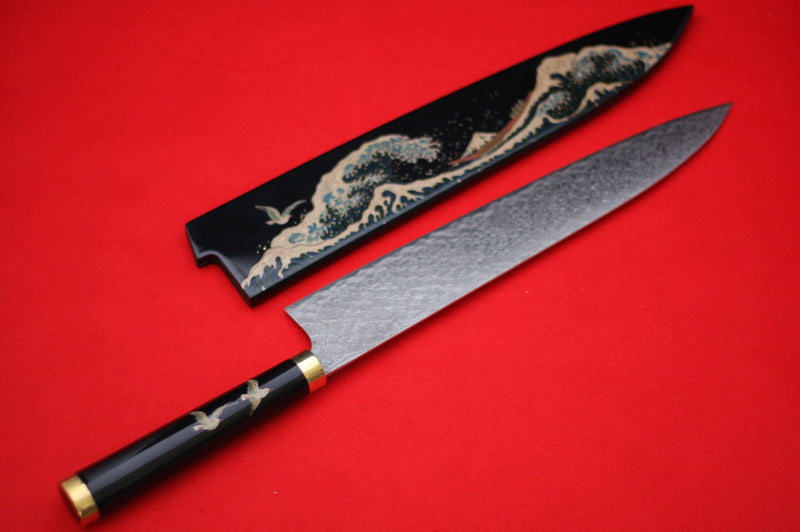 佐治 武士 蒔繪 R2/SG2 有色大馬士革紋 牛刀 日本刀 300mm 漆塗 握把 - 清助刃物